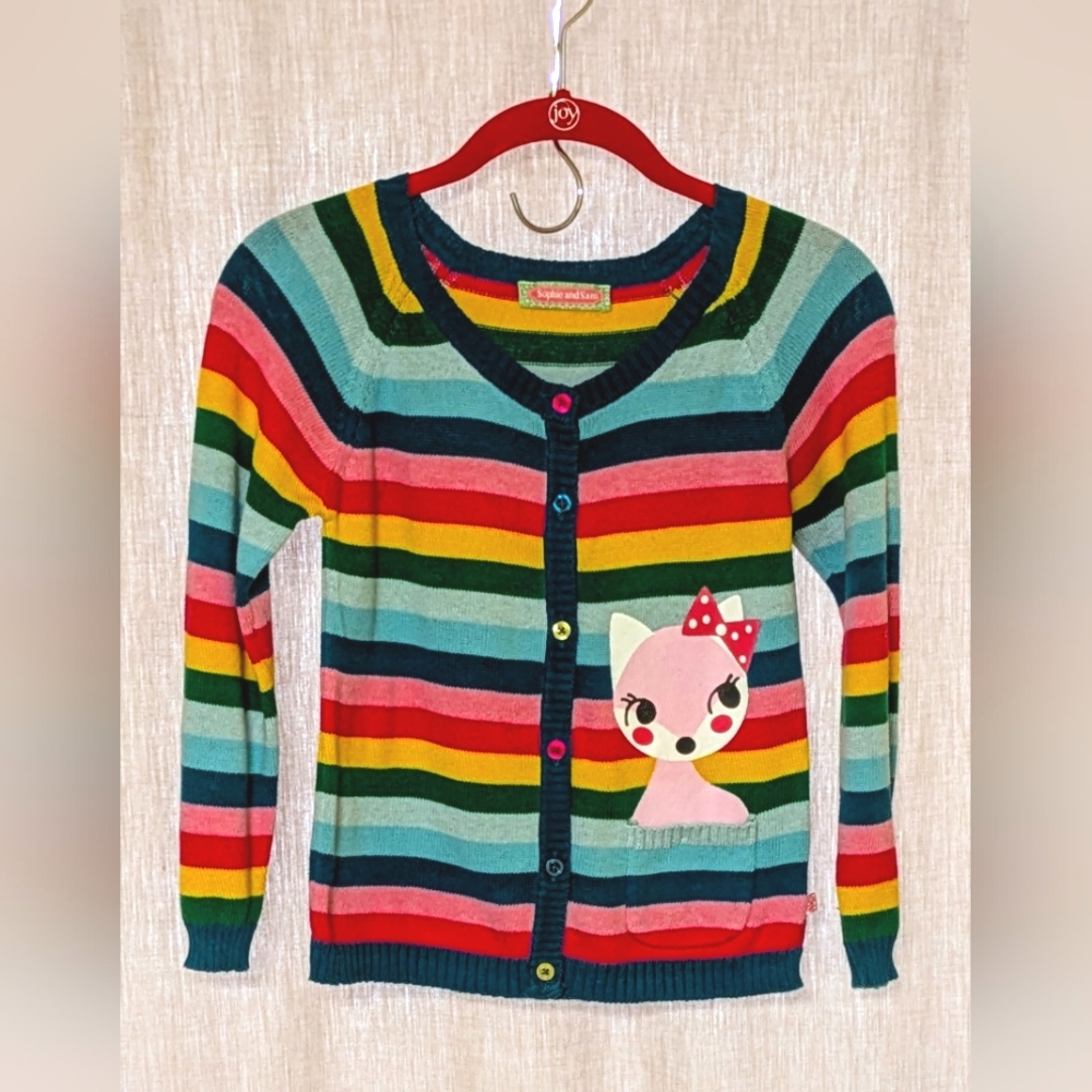 Sophie and Sam - Cardigan Sweater, multi-colored stripes, girls size 6